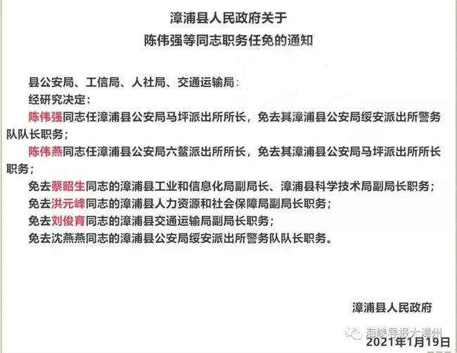 漳州市最新任免公示通知发布